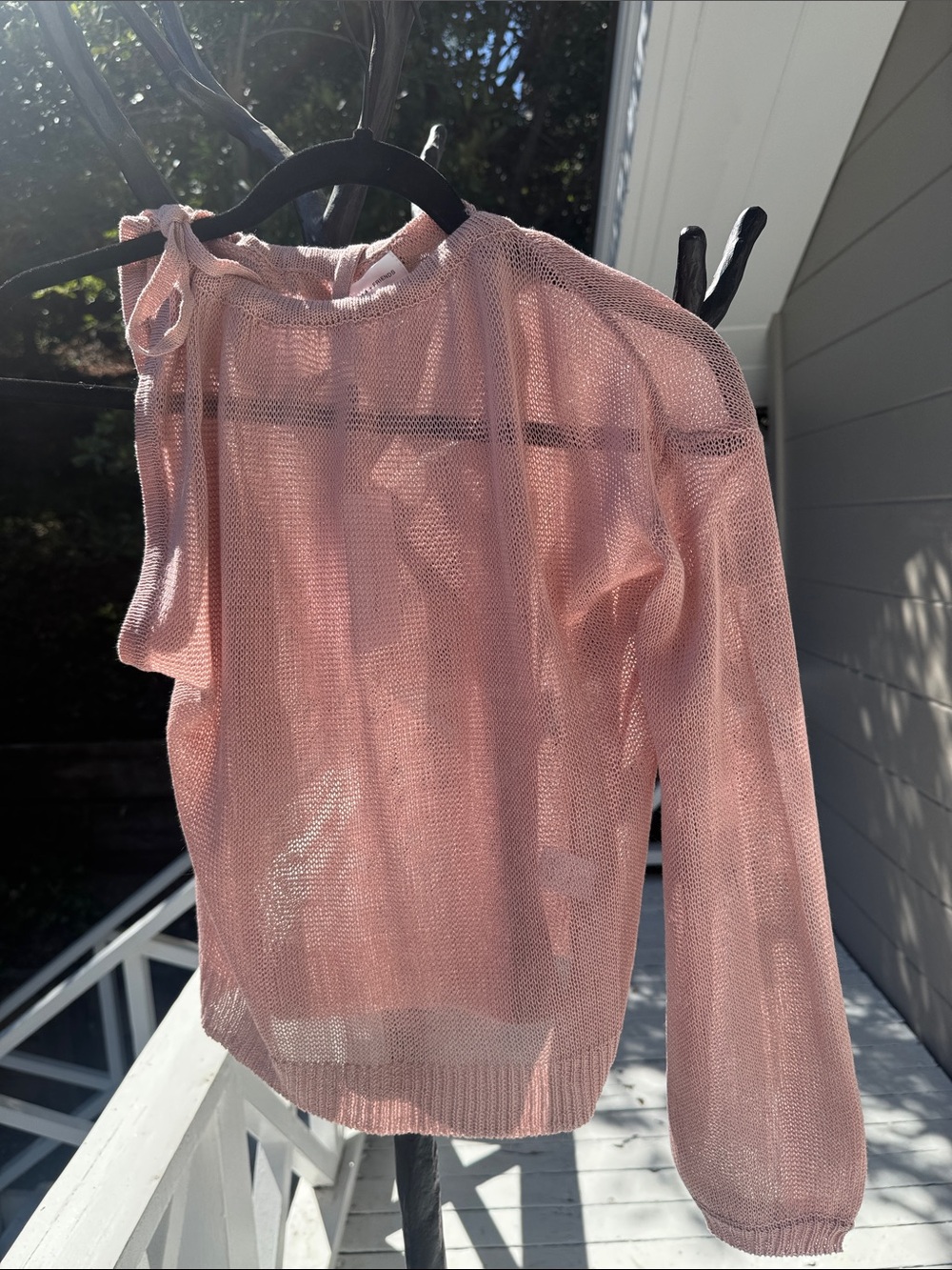 Lovers + Friends Light Pink Sheer Off-Shoulder Knit Sweater